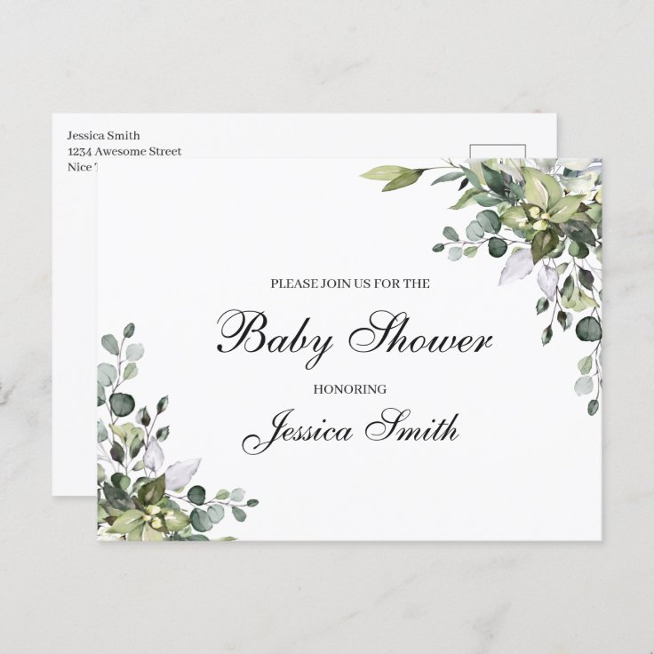 Eucalyptus Baby Shower Invitation Postcard Zazzle