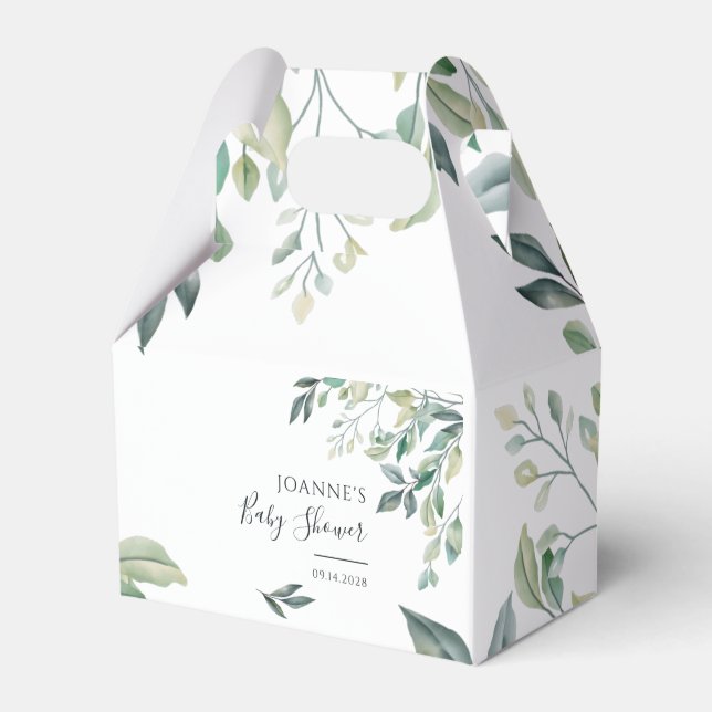 Eucalyptus Baby Shower Succulent Botanical Script Favor Boxes (Front Side)