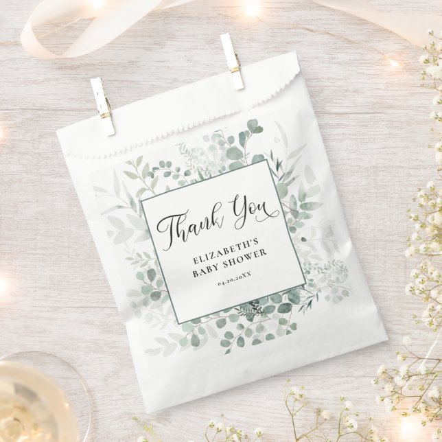 Eucalyptus Baby Shower Thank You Favor Bag (Clipped)