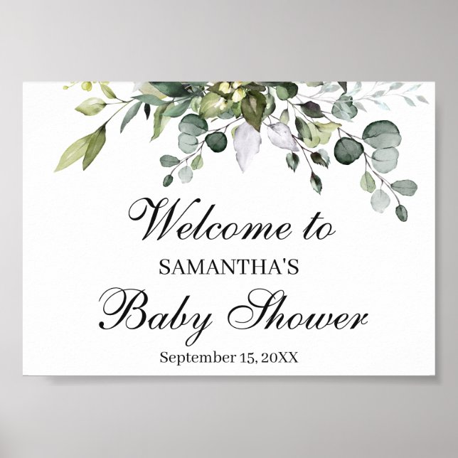 Eucalyptus Baby Shower Welcome Poster Sign (Front)