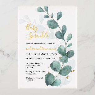 Eucalyptus Baby Sprinkle Greenery & Gold Foil Inv Foil Invitation