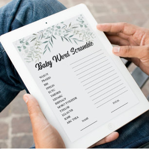 Eucalyptus Baby Word Scramble Baby Shower Game Invitation