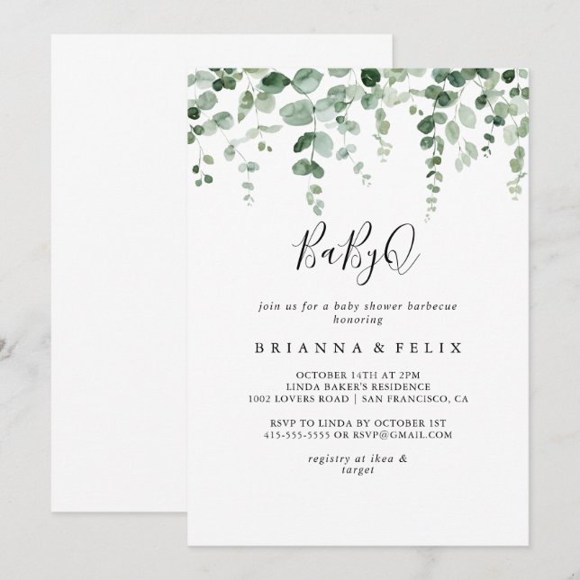 Eucalyptus BabyQ Baby Shower Barbecue  Invitation (Front/Back)