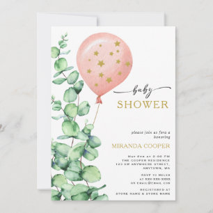 Eucalyptus Balloon Baby Girl Shower Invitation