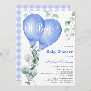 Eucalyptus Balloon Baby Shower Invitation