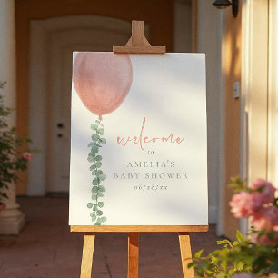 Eucalyptus & Balloon Girl Baby Shower Welcome Sign