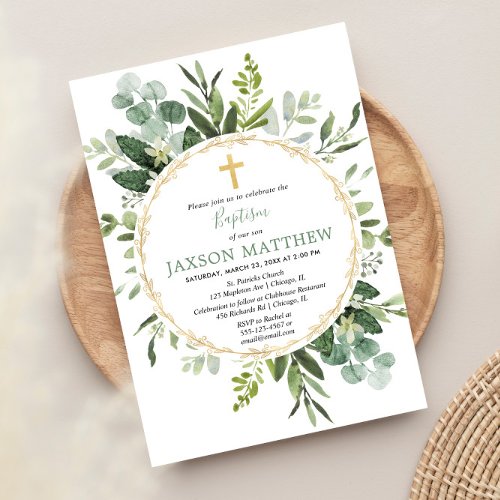 Eucalyptus baptism greenery foliage modern invitation