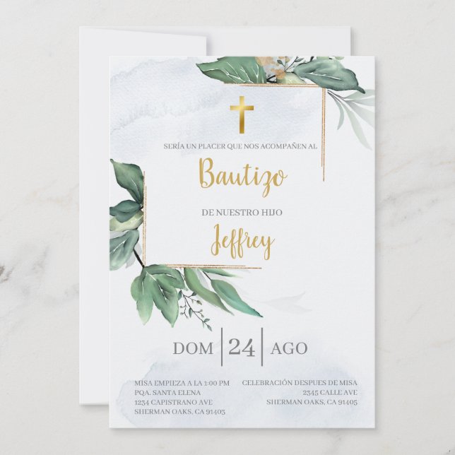 Eucalyptus baptism invite (Front)