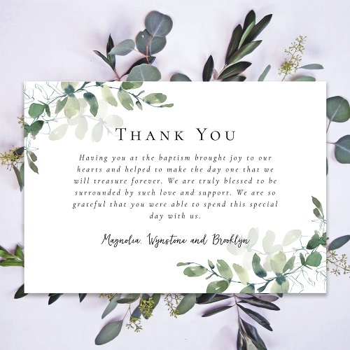 Eucalyptus Baptism  Thank You Card