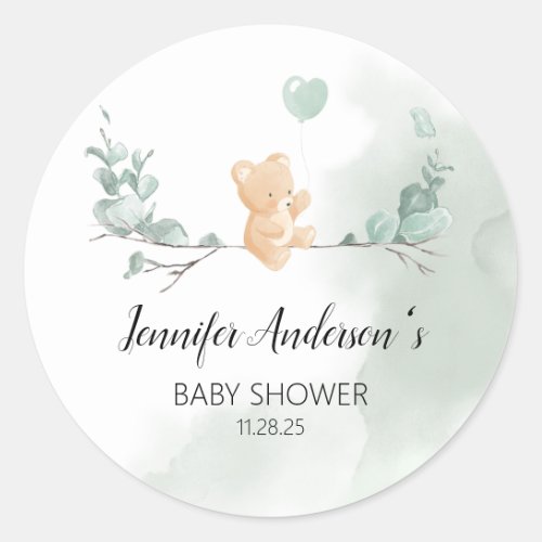 Eucalyptus Bear Baby Shower Classic Round Sticker
