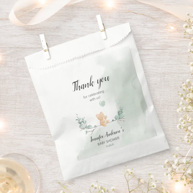 Eucalyptus Bear Baby Shower Favor Bag (Clipped)