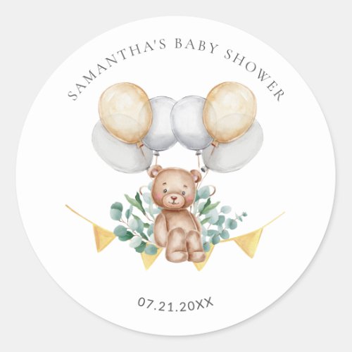 Eucalyptus Bear  Balloons Baby Shower Classic Round Sticker