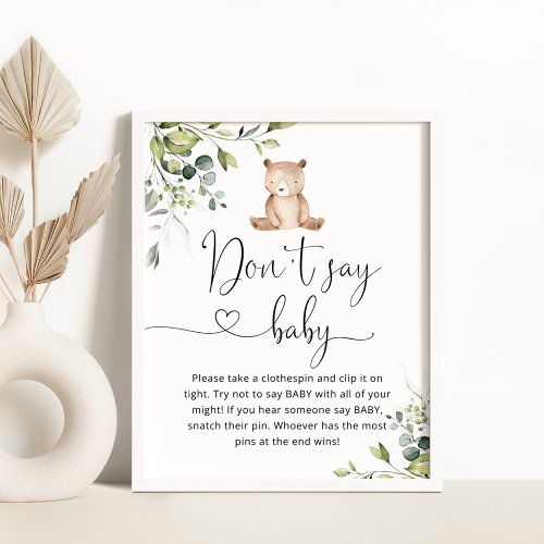 Eucalyptus bear Dont say baby shower game Poster
