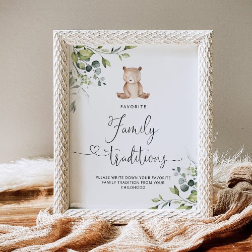 Eucalyptus bear family traditions baby shower poster