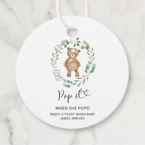 Eucalyptus bear Pop it when she pops baby shower Favor Tags