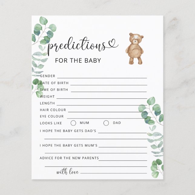 Eucalyptus bear predictions for baby (Front)