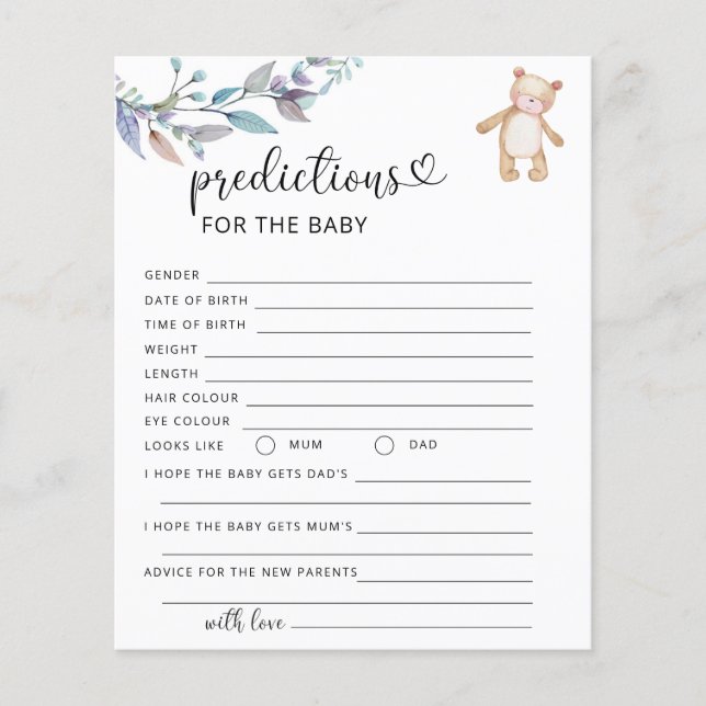 Eucalyptus bear predictions for baby (Front)