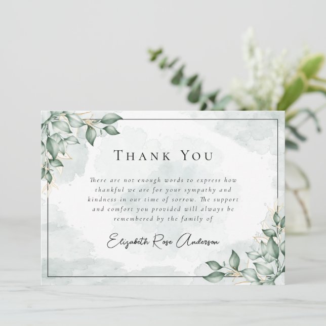 Eucalyptus Bereavement Funeral Thank You Card (Standing Front)