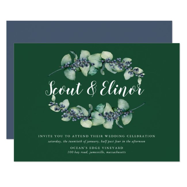 Eucalyptus Berry Minimalist Botanical Wedding Invitation
