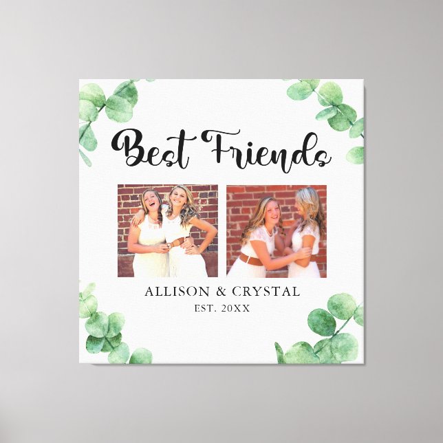 Eucalyptus Best Friends 2 Photo Collage Script BFF Canvas Print (Front)