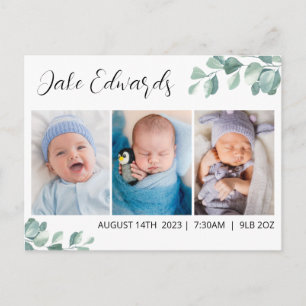 Eucalyptus birth announcement card with photo