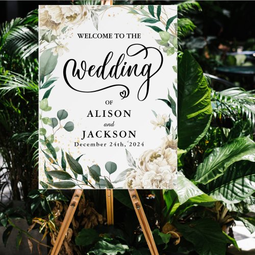 Eucalyptus black and white wedding Welcome Sign