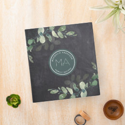 Eucalyptus Black Chalkboard Monogram Recipe 3 Ring Binder