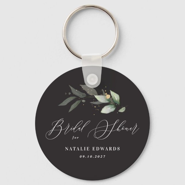 Eucalyptus black gold bridal shower keychain (Front)
