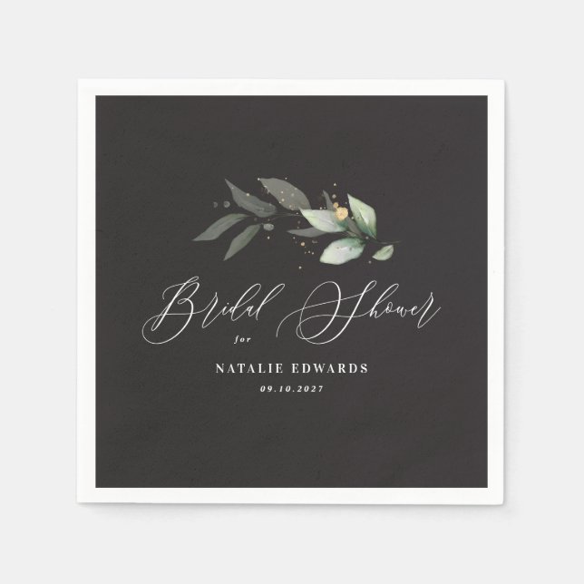 Eucalyptus black gold bridal shower  napkins (Front)