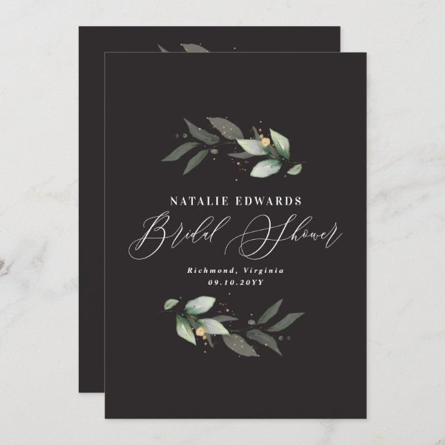 Eucalyptus black gold bridal shower  save the date (Front/Back)