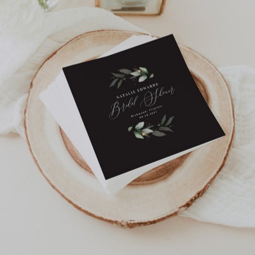 Eucalyptus black gold elegant bridal shower  napkins
