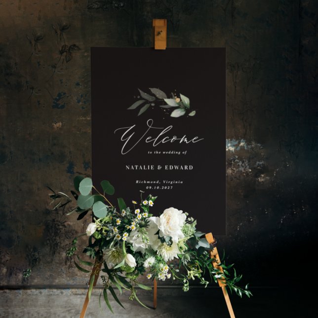 Eucalyptus black gold wedding welcome foam board (Creator Uploaded)