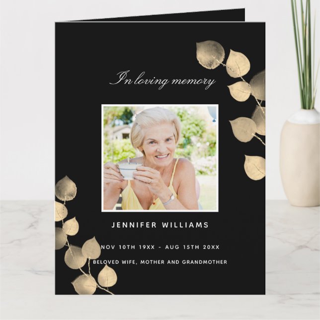 Eucalyptus black golden photo funeral program (Front)
