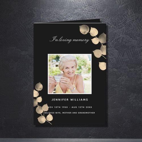 Eucalyptus black golden photo funeral program