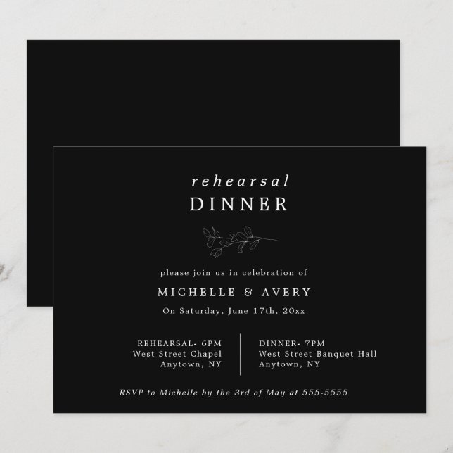 Eucalyptus Black Rehearsal Dinner Invitation (Front/Back)