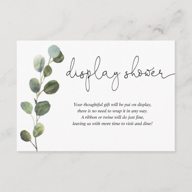 Eucalyptus black white baby shower display shower enclosure card (Front)