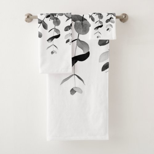 Eucalyptus Black  White Delight 1 foliage art  Bath Towel Set