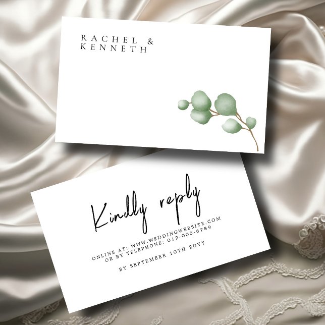 Eucalyptus Black & White Minimalist Wedding RSVP Enclosure Card (Creator Uploaded)