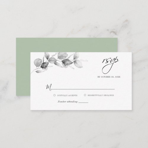 Eucalyptus Black White Wedding RSVP Card