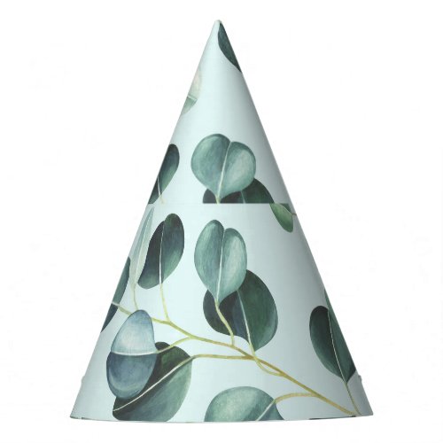 Eucalyptus Bliss Turquoise Watercolor Pattern Party Hat