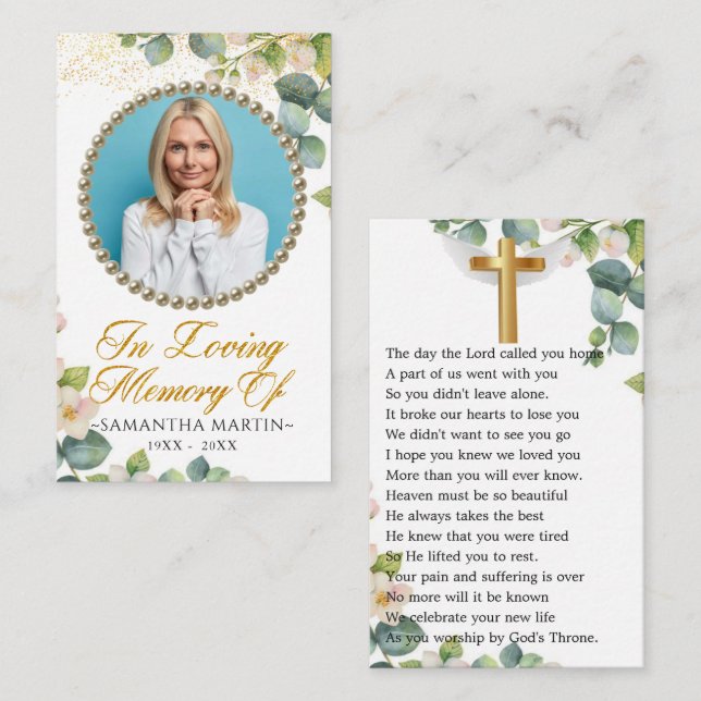 Eucalyptus Bloom Photo Funeral Prayer Card (Front/Back)