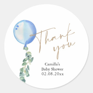 Eucalyptus Blue Balloon Baby Shower Classic Round Sticker