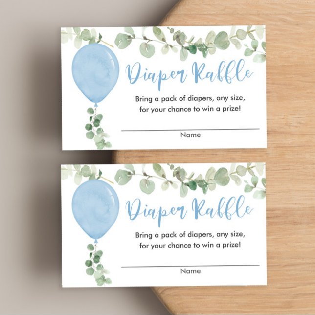 Eucalyptus blue balloon baby shower diaper raffle enclosure card (Creator Uploaded)