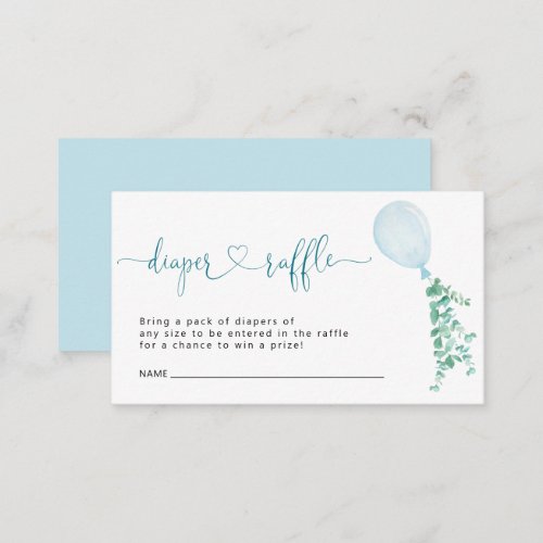 Eucalyptus Blue Balloon Baby Shower Diaper Raffle  Enclosure Card