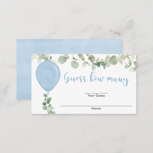 Eucalyptus blue balloon baby shower guess how many enclosure card
