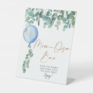 Eucalyptus Blue Balloon Baby Shower Mom-osa Bar Pedestal Sign
