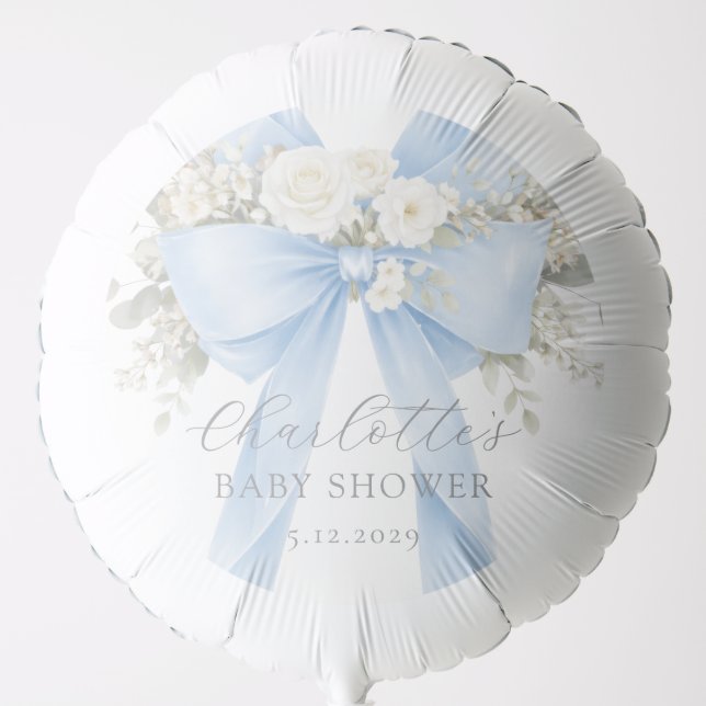 Eucalyptus Blue Bow Baby Boy Baptism Balloon (Front)