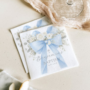 Eucalyptus Blue Bow Baby Boy Baptism Napkins