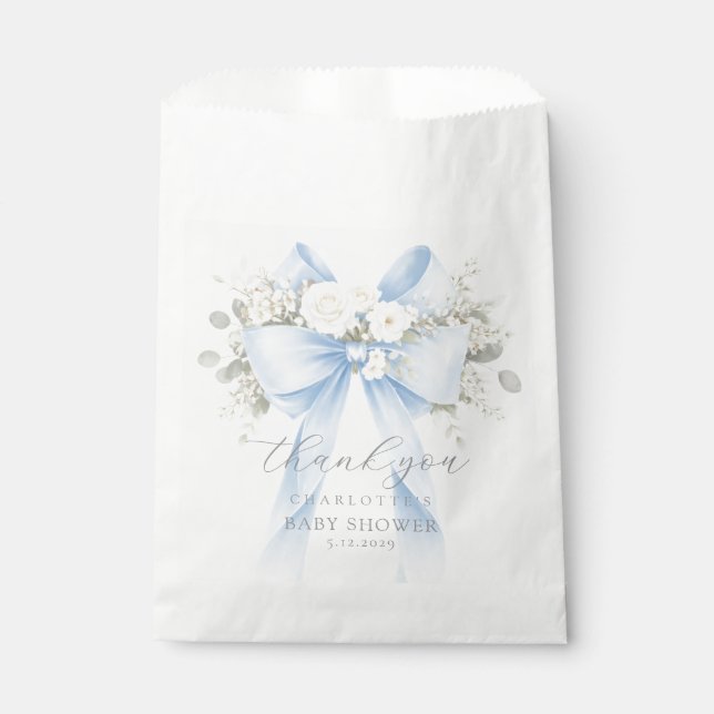 Eucalyptus Blue Bow Baby Shower Thank you Favor Bag (Front)
