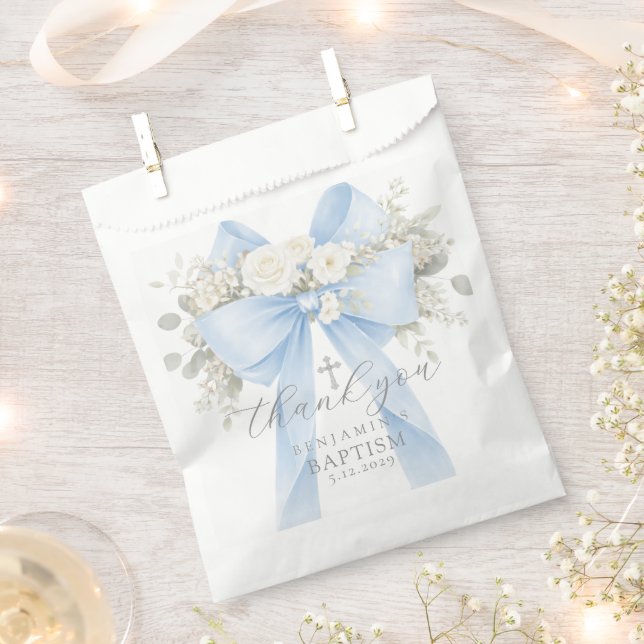 Eucalyptus Blue Bow Baptism Thank you Favor Bag (Clipped)